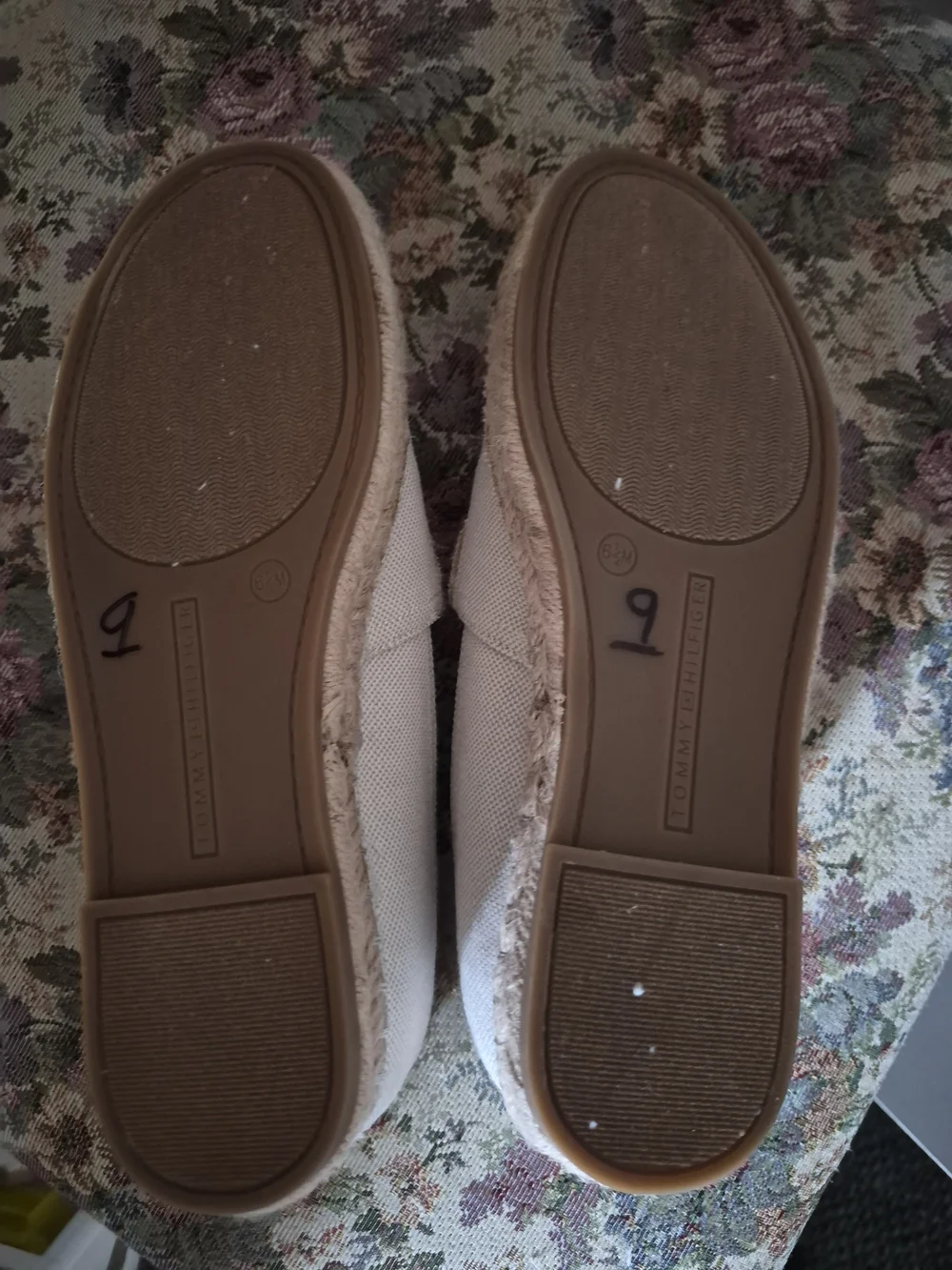 Tommy Hilfiger Cream Canvas Espadrilles with Navy & Red Stripe Heel Tab